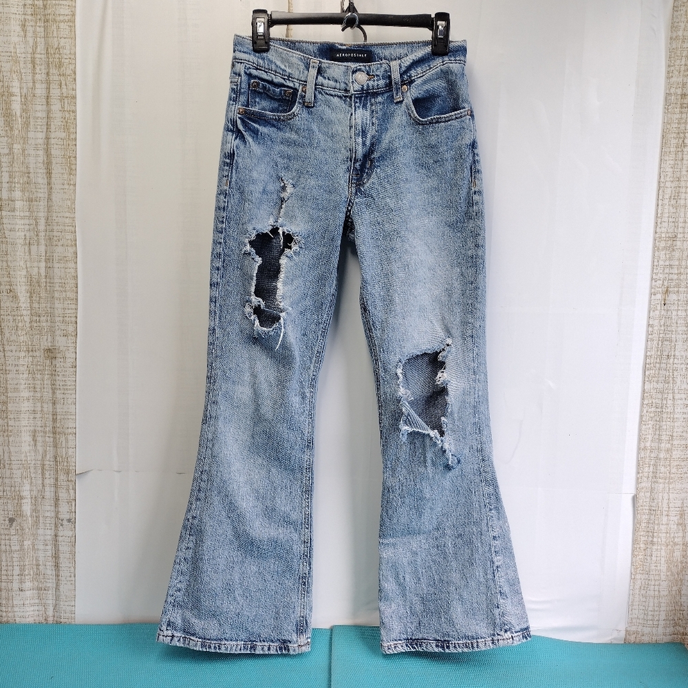 Aeropostale High Rise Flare Jeans Ripped Distressed Y2K Size 2S